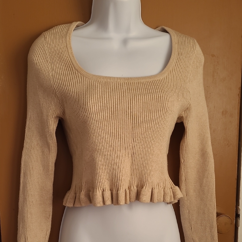 Elegant Cream Ribbed Knit Blouse